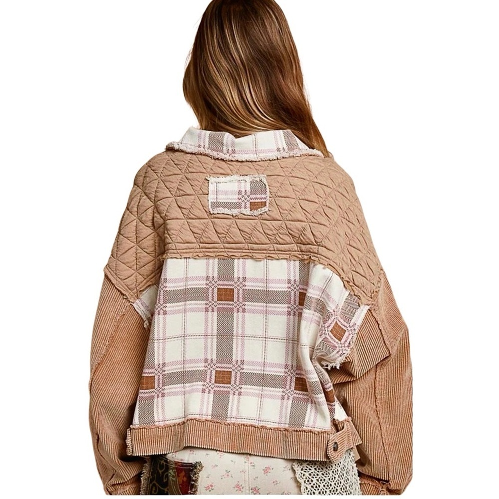 POL Corduroy Jacquard Patchwork Button Up Jacket Tan Multicolor Size S,M,L New - Picture 4 of 16